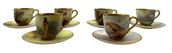 Six Royal Worcester coffee cups and saucers by Albert Shuck and Reginald Austin