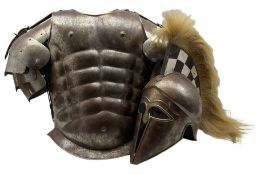 Greek/Athenian replica full size muscle cuirass armour H54cm together with helmet with white horseha