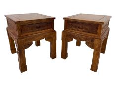 Pair Chinese Imperial style hardwood lamp or side tables