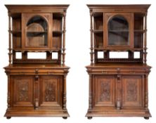 Pair late 19th century oak buffet cabinets