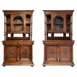 Pair late 19th century oak buffet cabinets