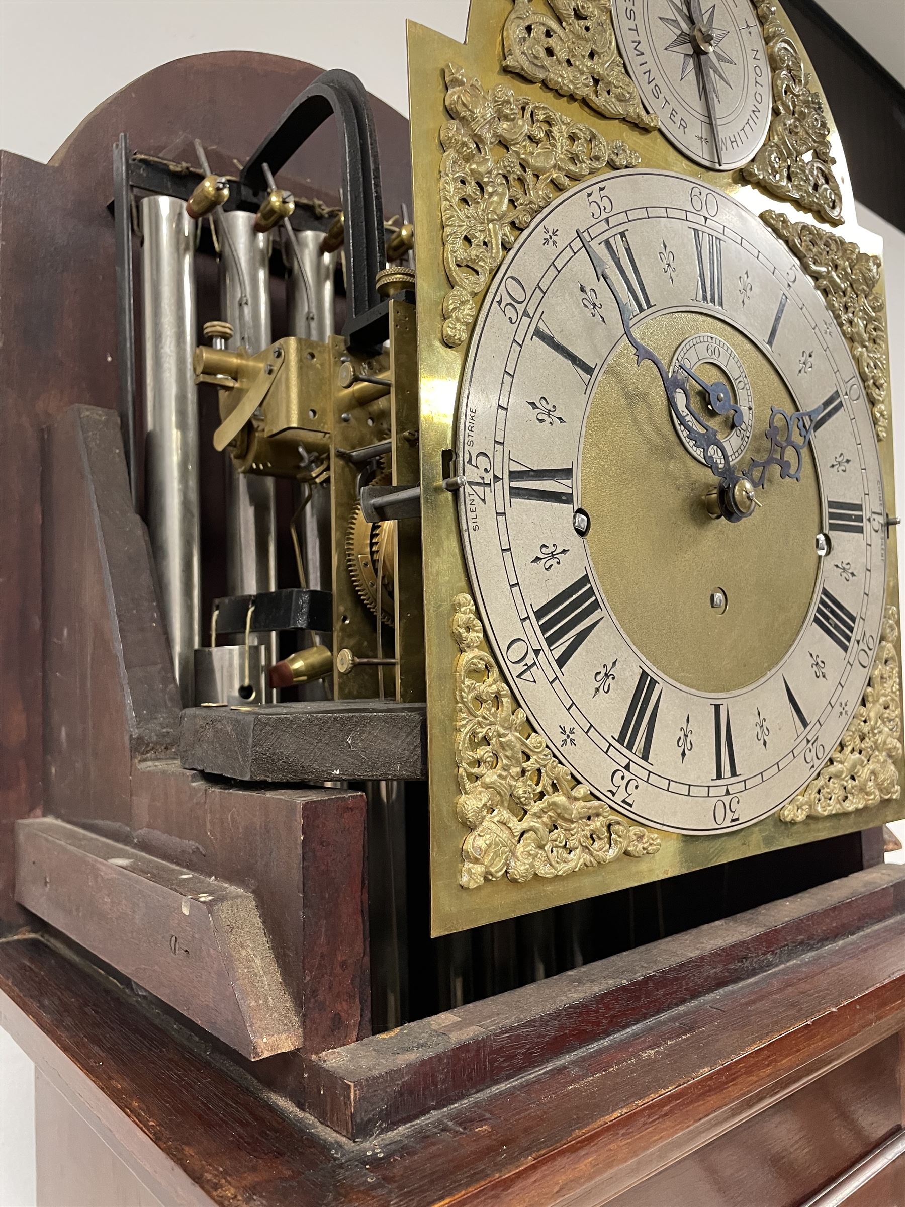 Mahogany cased 20th century longcase clock with a three-train weight driven rack striking German mov - Image 2 of 13