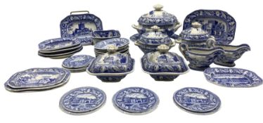 Victorian blue and white transfer printed Minton miniature series service c1825