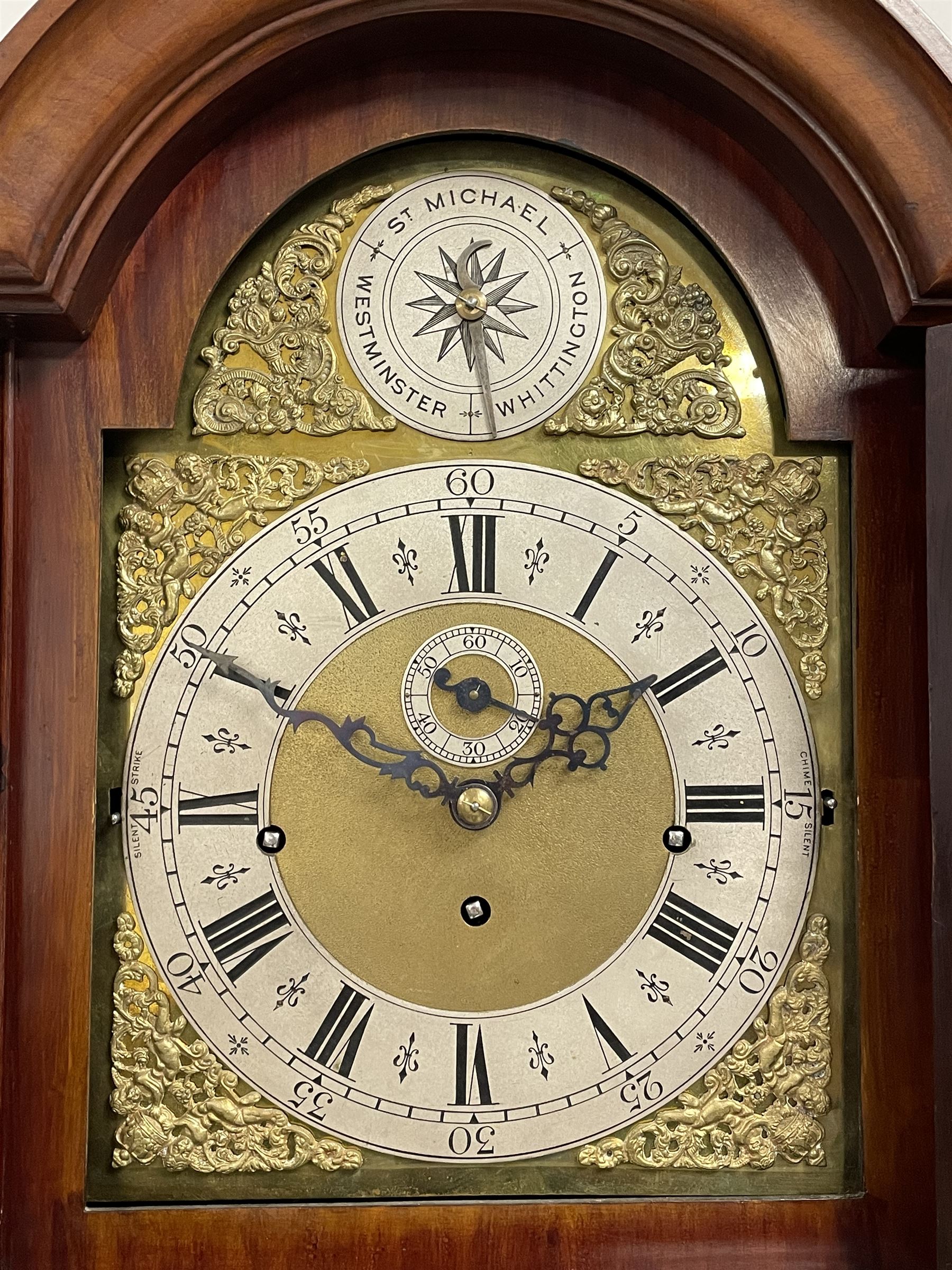 Mahogany cased 20th century longcase clock with a three-train weight driven rack striking German mov - Image 13 of 13