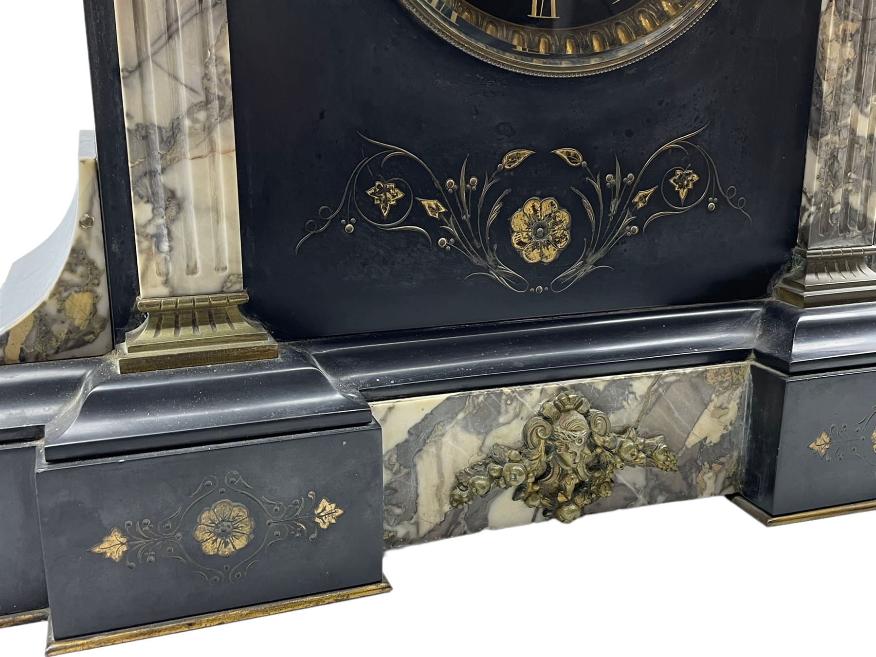 A mid-19th century mantle clock in a Belgium slate case with a French striking movement - Image 2 of 7