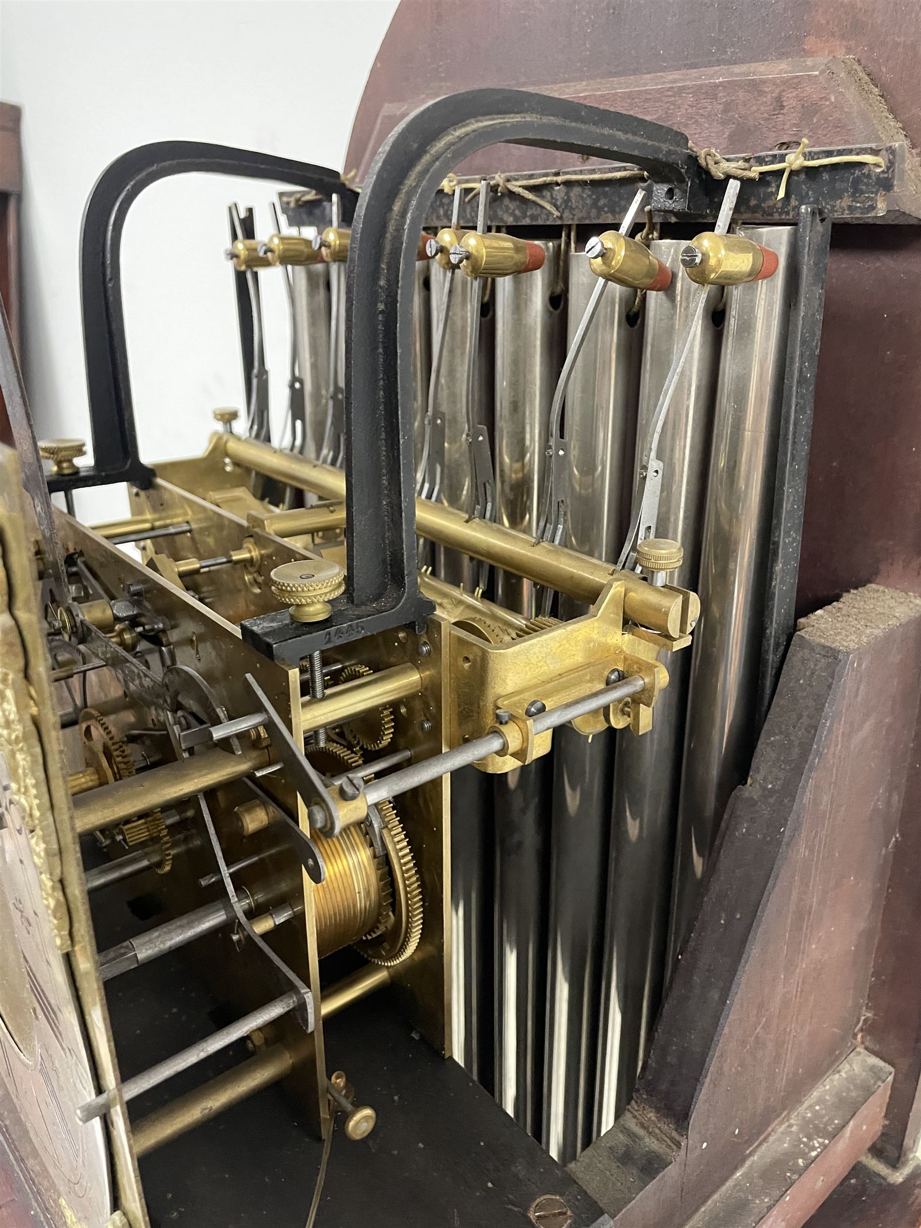 Mahogany cased 20th century longcase clock with a three-train weight driven rack striking German mov - Image 8 of 13