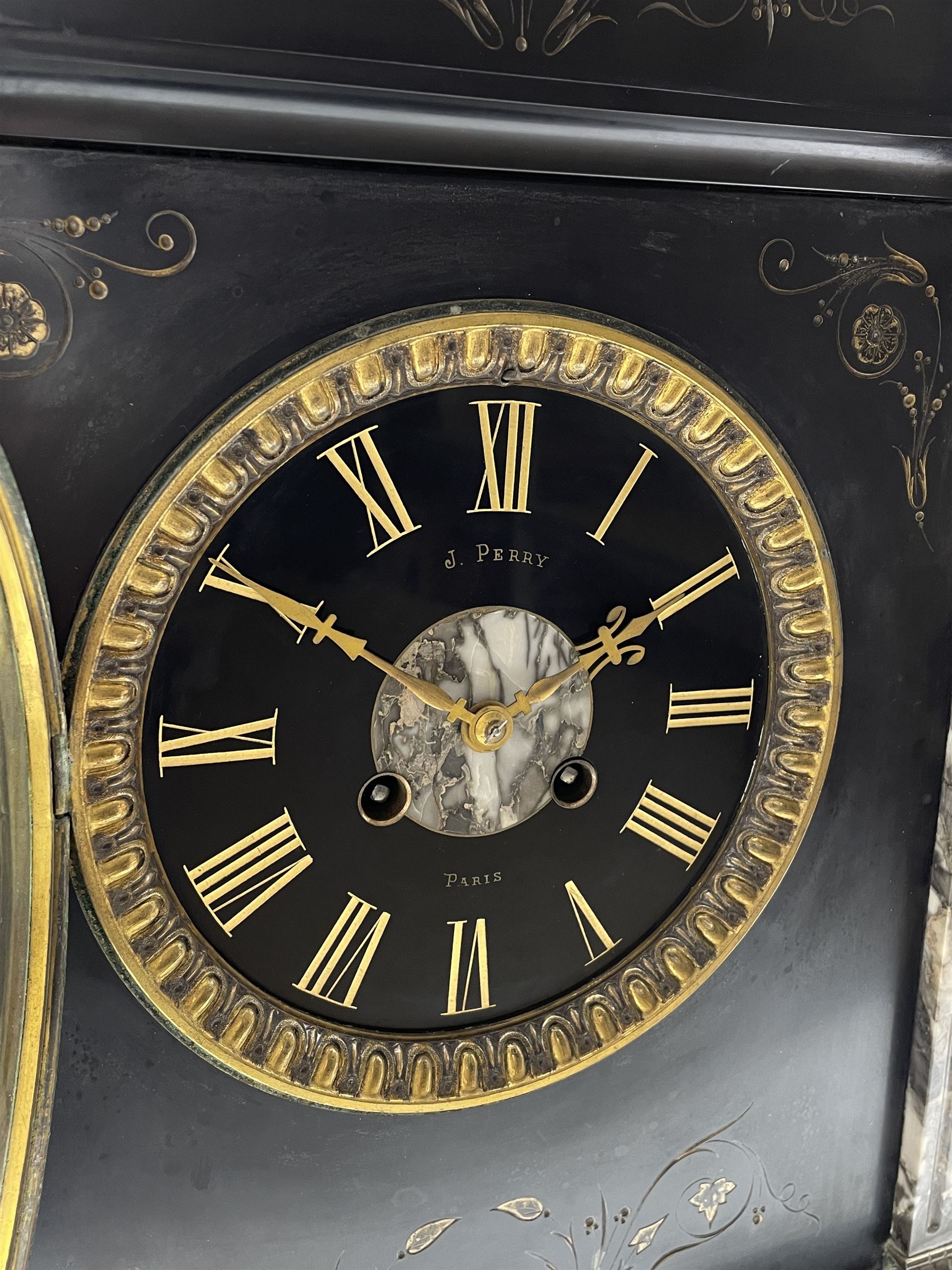 A mid-19th century mantle clock in a Belgium slate case with a French striking movement - Image 6 of 7