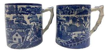 Two early 19th century Pearlware Porter's mugs with faux bamboo handles
