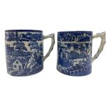 Two early 19th century Pearlware Porter's mugs with faux bamboo handles