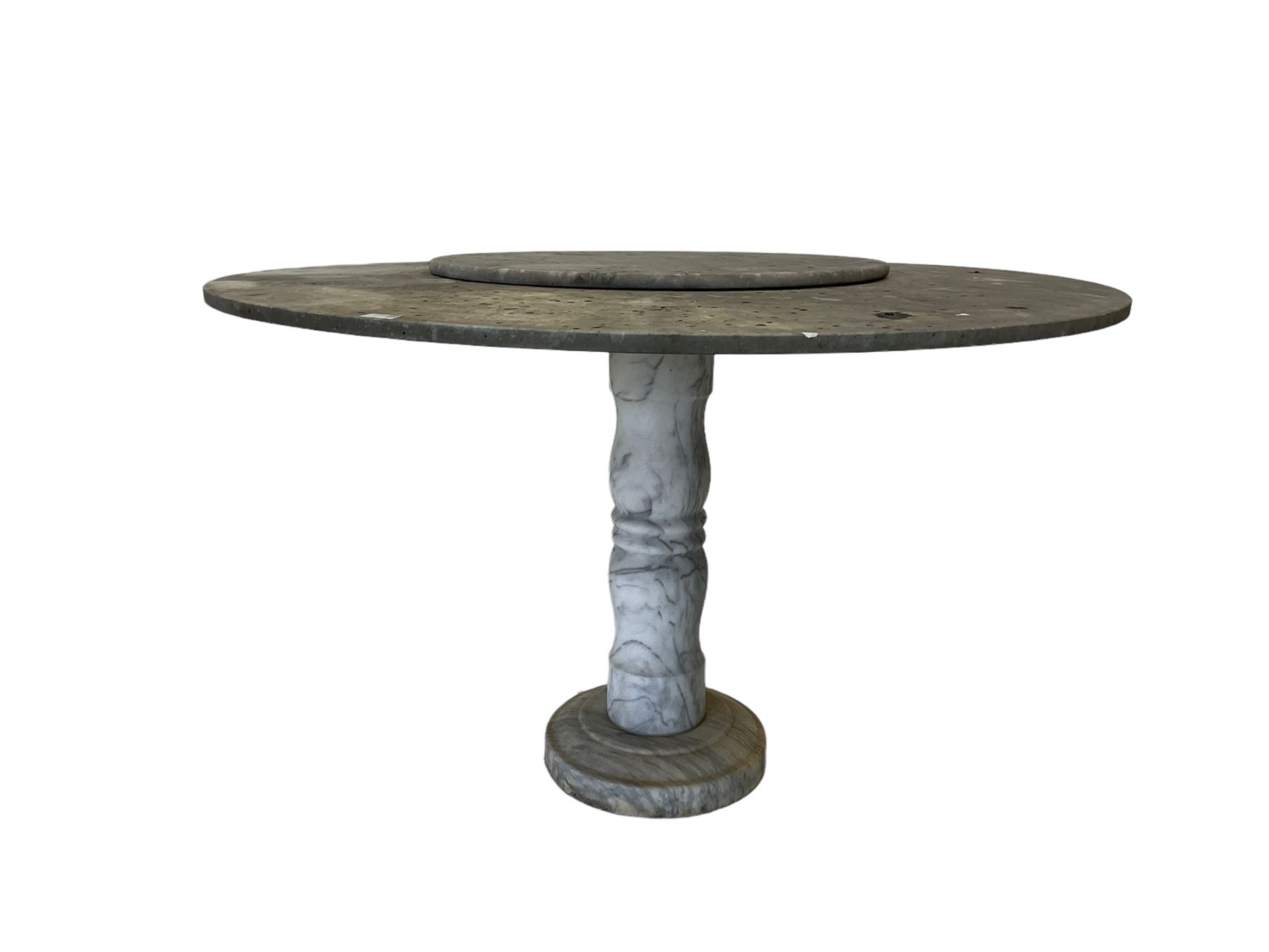 White veined marble circular garden pedestal table - Image 2 of 9