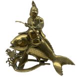 Japanese Meiji period bronze incense burner in the form Kinko riding a Carp