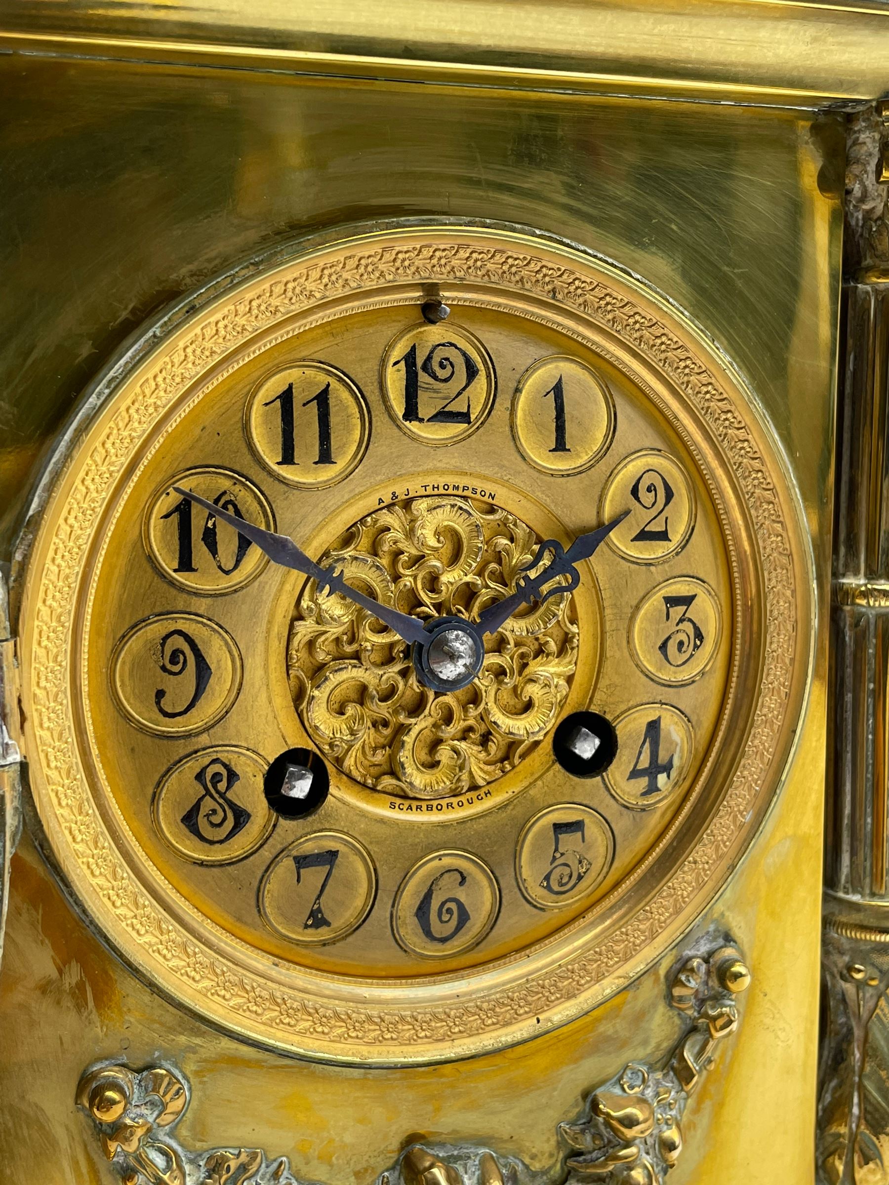 Brass cased eight-day French mantle clock c 1910 - Image 6 of 9