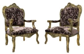 Pair late 20th century French style giltwood armchairs