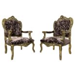 Pair late 20th century French style giltwood armchairs