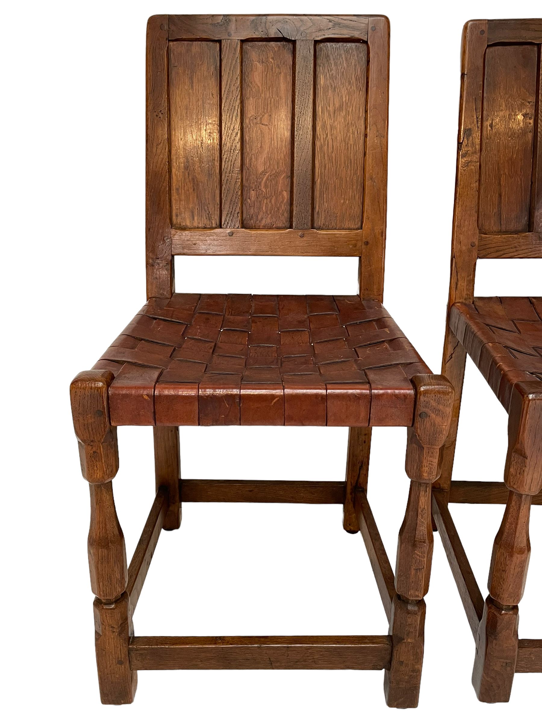 Sid Pollard - set four oak triple panel back dining chair with leather lattice seats - Image 11 of 14