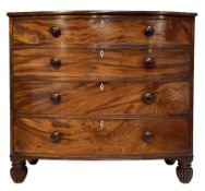 Late Regency figured mahogany bow-front chest