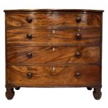 Late Regency figured mahogany bow-front chest