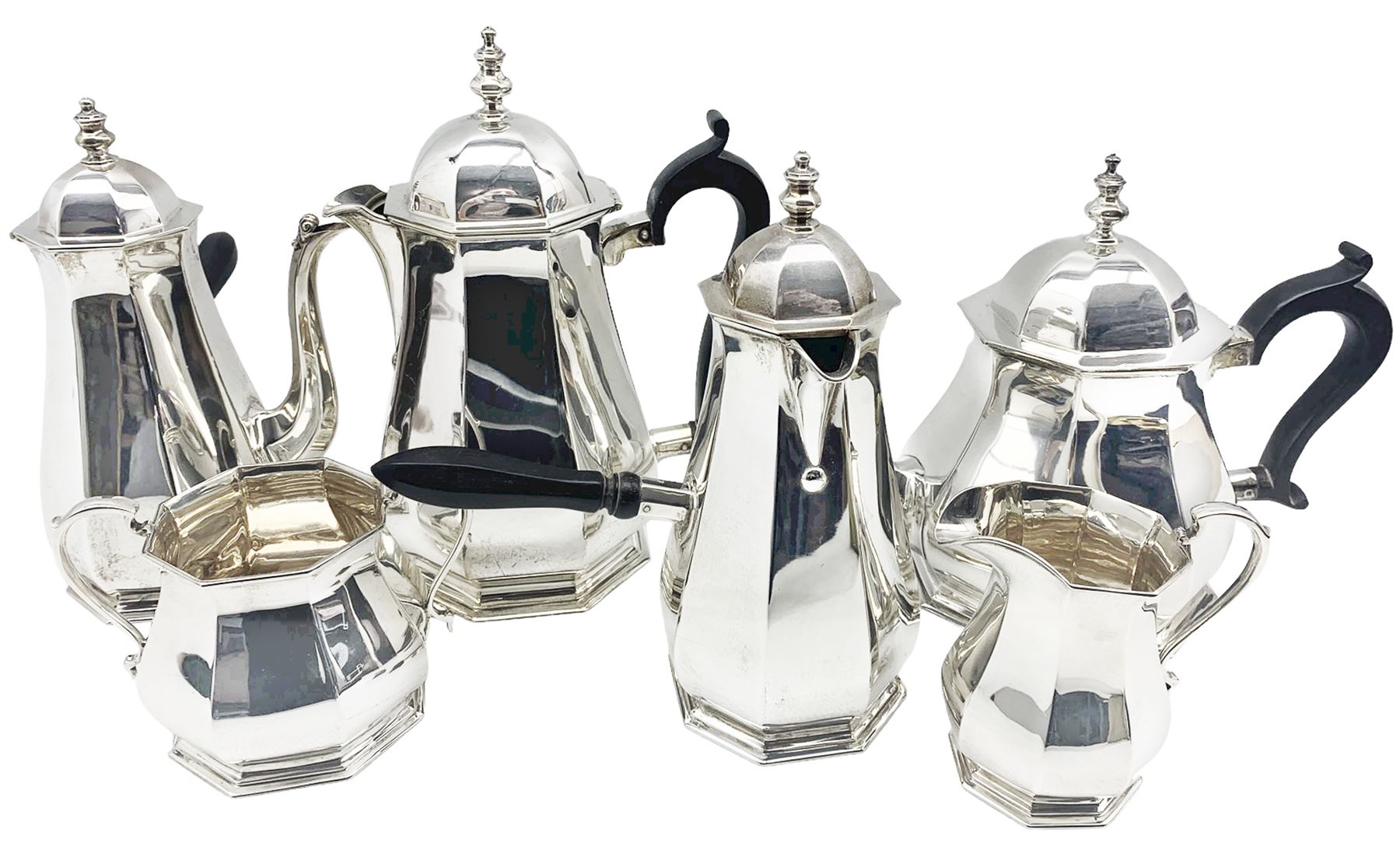 George VI six piece silver tea service comprising teapot