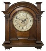 Large and imposing wall mounted clock in an oak case with a single train fusee movement