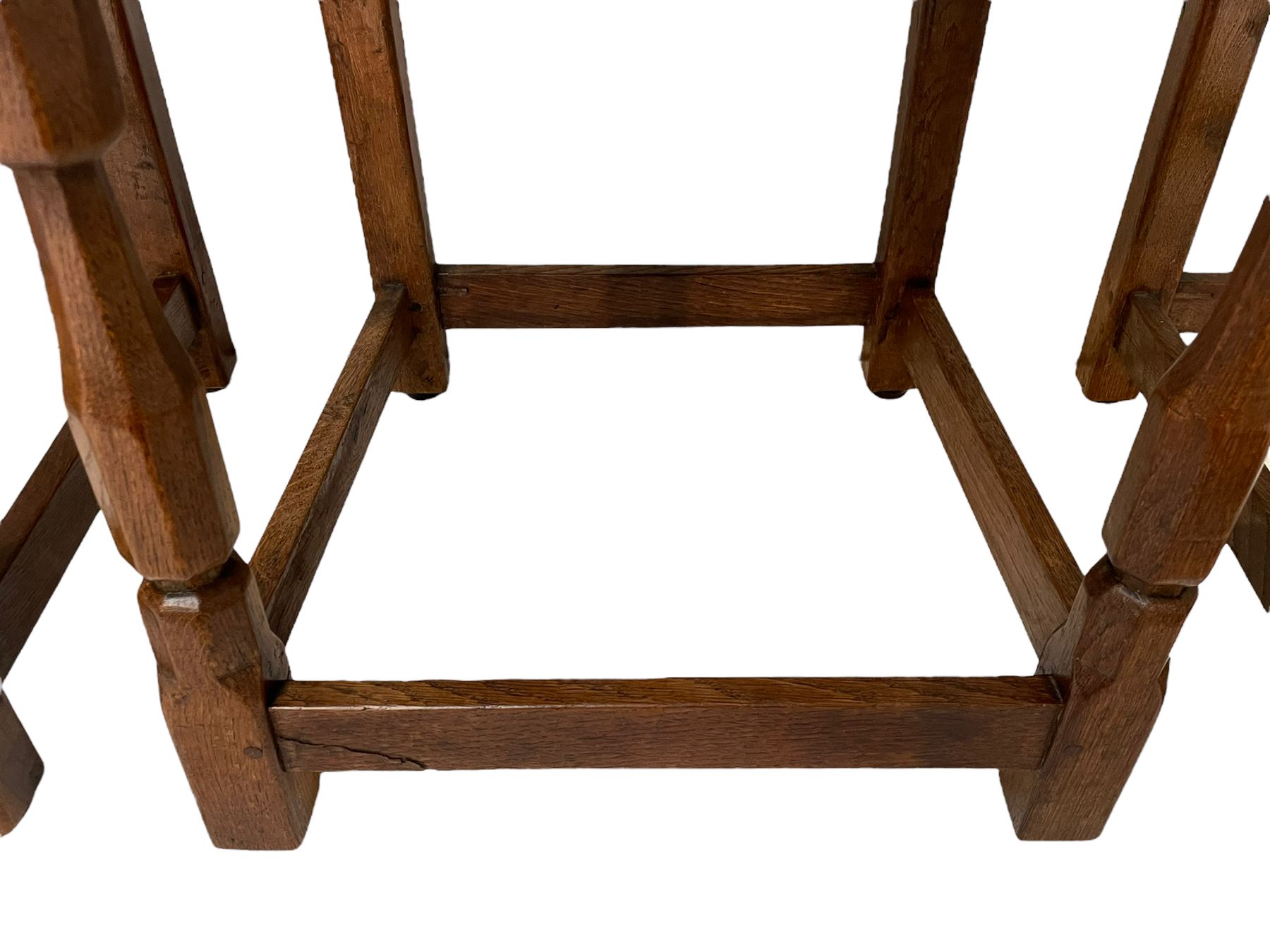 Sid Pollard - set four oak triple panel back dining chair with leather lattice seats - Image 14 of 14