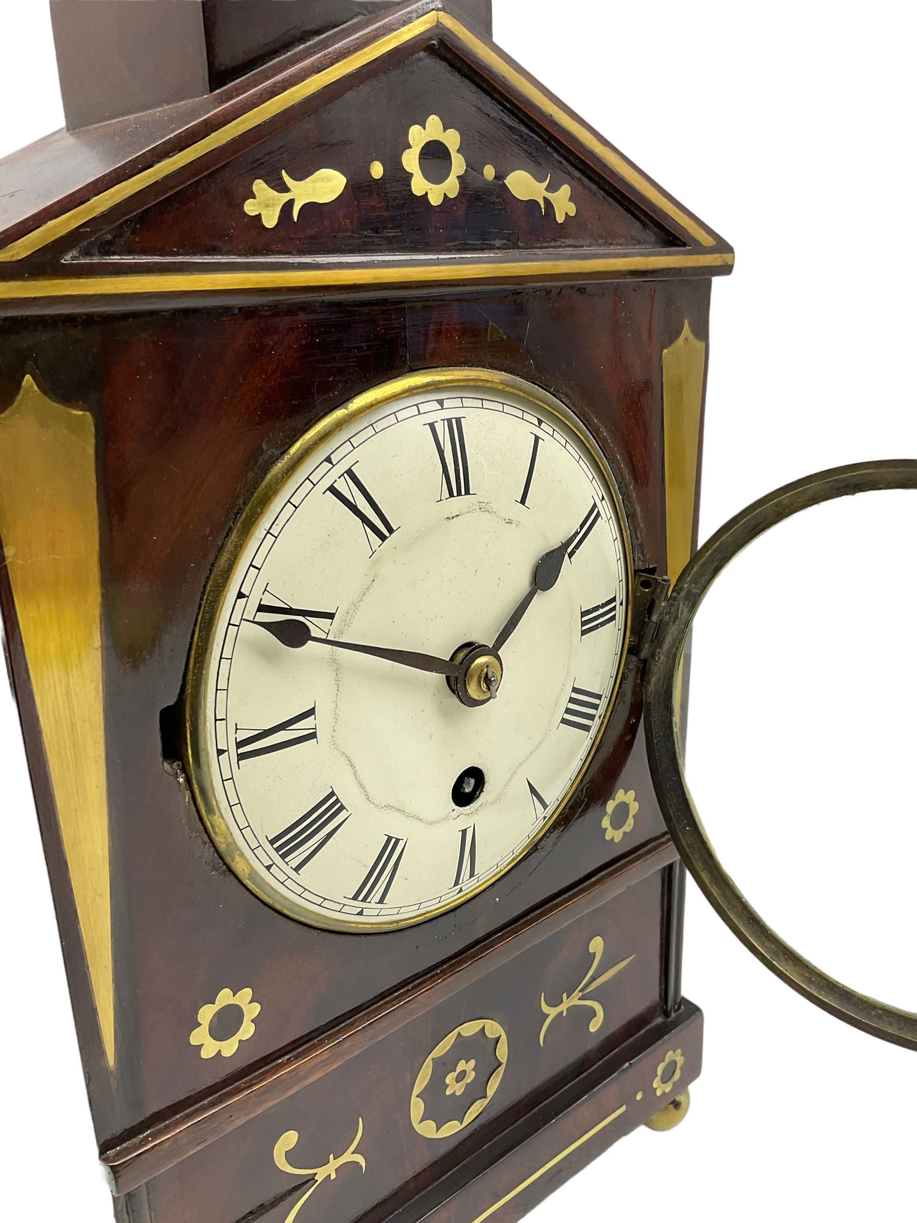 A small William IV brass inlaid mahogany bracket clock with an eight-day timepiece movement - Image 4 of 7