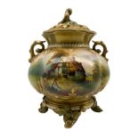 Early 20th century Royal Worcester pot pourri vase and cover by E. Lewis