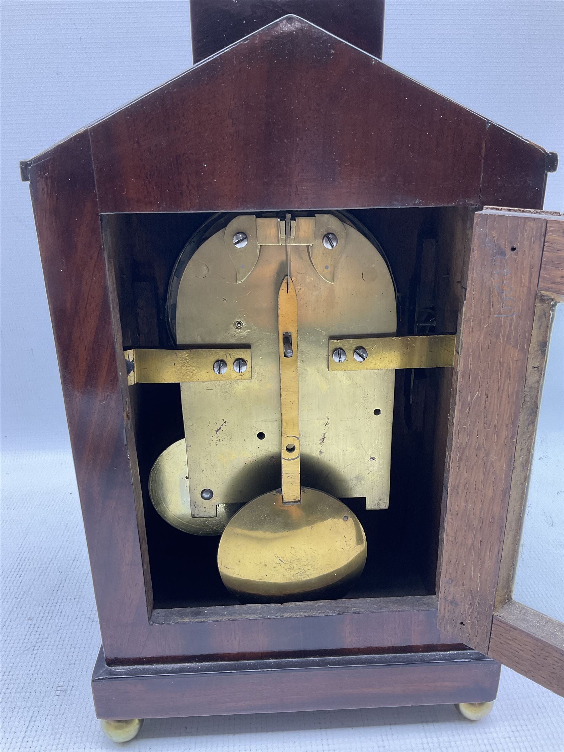 A small William IV brass inlaid mahogany bracket clock with an eight-day timepiece movement - Image 7 of 7