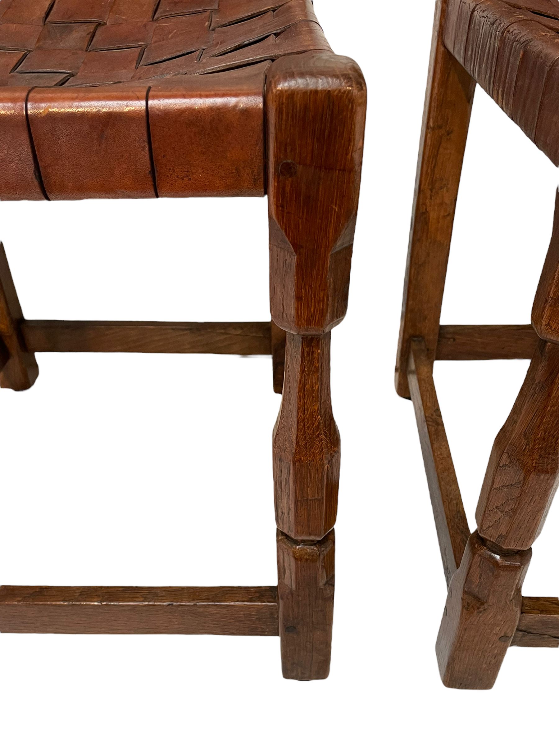Sid Pollard - set four oak triple panel back dining chair with leather lattice seats - Image 13 of 14