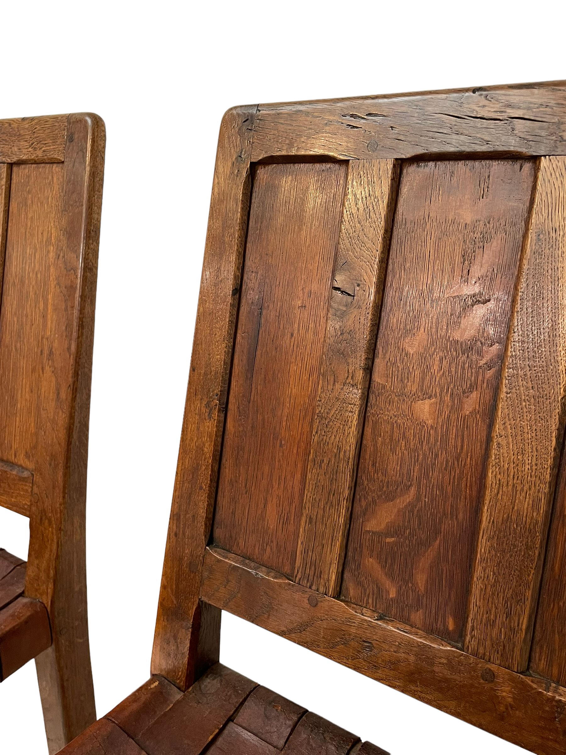 Sid Pollard - set four oak triple panel back dining chair with leather lattice seats - Image 6 of 14