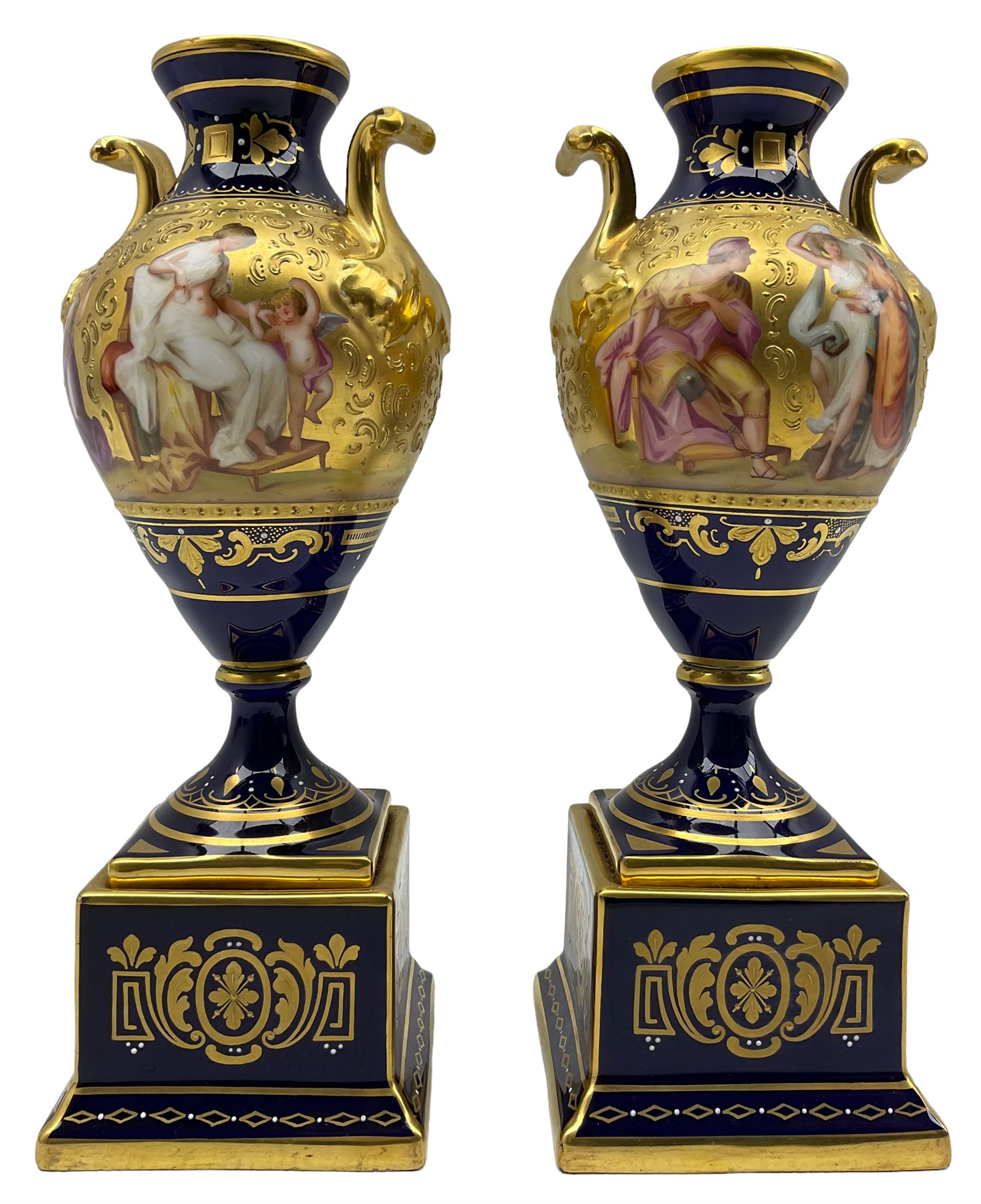 Pair of 'Vienna' porcelain urns