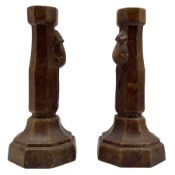 Mouseman - pair circa. 1940s oak candlesticks