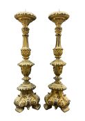 Pair ebonised and gilt pricket table candlesticks