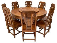 Chinese hardwood dining set - circular table with lazy Susan