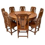 Chinese hardwood dining set - circular table with lazy Susan