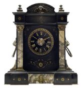 A mid-19th century mantle clock in a Belgium slate case with a French striking movement