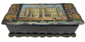 Victorian papier-m�ch� serpentine sewing box