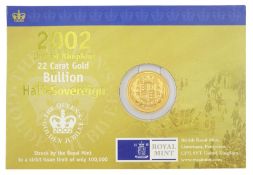 Queen Elizabeth II 2002 gold half sovereign coin