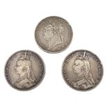 George IIII 1821 crown and two Queen Victoria crown coins dated 1888