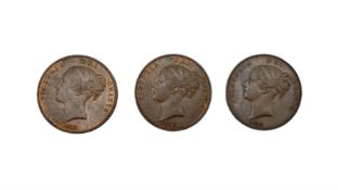 Three Queen Victoria 1858 one penny coins