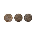 Three Queen Victoria 1858 one penny coins