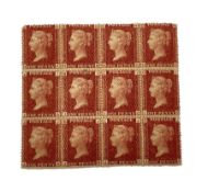 Queen Victoria mint perf penny red block of twelve