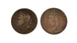 George IIII 1822 crown and Queen Victoria 1889 crown coins