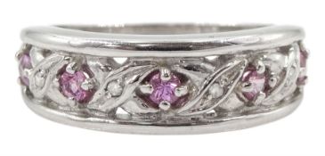 9ct white gold pink sapphire and diamond dress ring