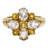 9ct gold oval white topaz and round citrine cluster ring