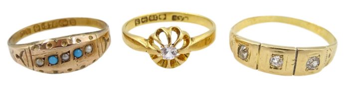 15ct gold gypsy set three stone diamond ring