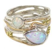 Silver and 14ct gold wire opal ring