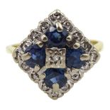 18ct gold round cut sapphire and diamond square cluster ring