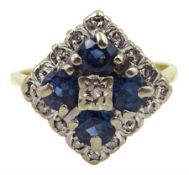 18ct gold round cut sapphire and diamond square cluster ring