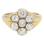 Victorian 15ct gold seven stone old cut diamond flower cluster ring