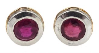 Pair of silver and 14ct gold wire ruby stud earrings